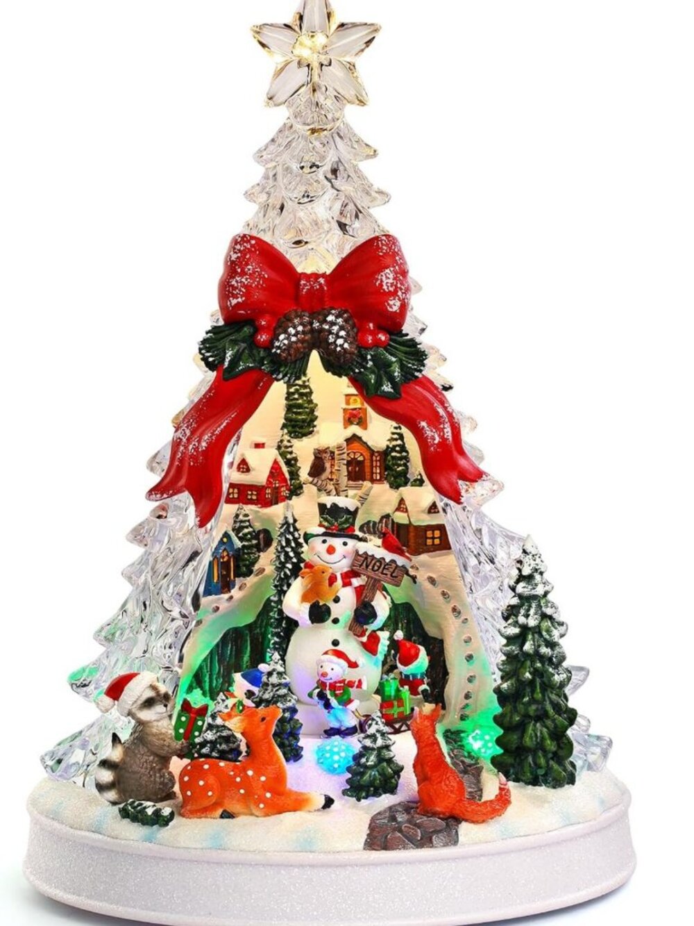Animated Christmas Village Scene with Rotating Snowman & LED Lights - Holiday